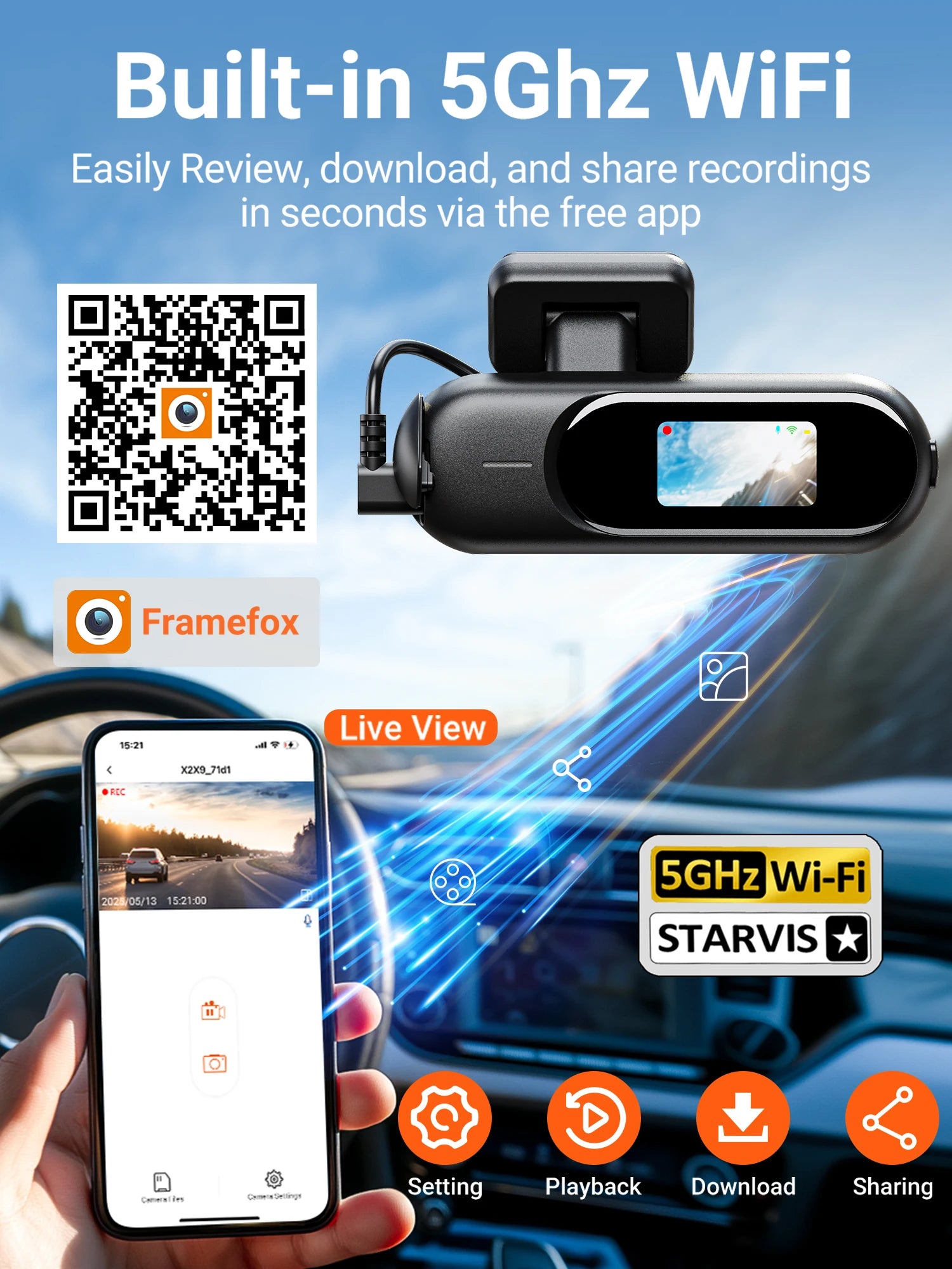 4K DUAL DASH CAM WIFI FRONT Y REAR CAR CAMERA WTH NIGTH VISION AND PARKING MODE.