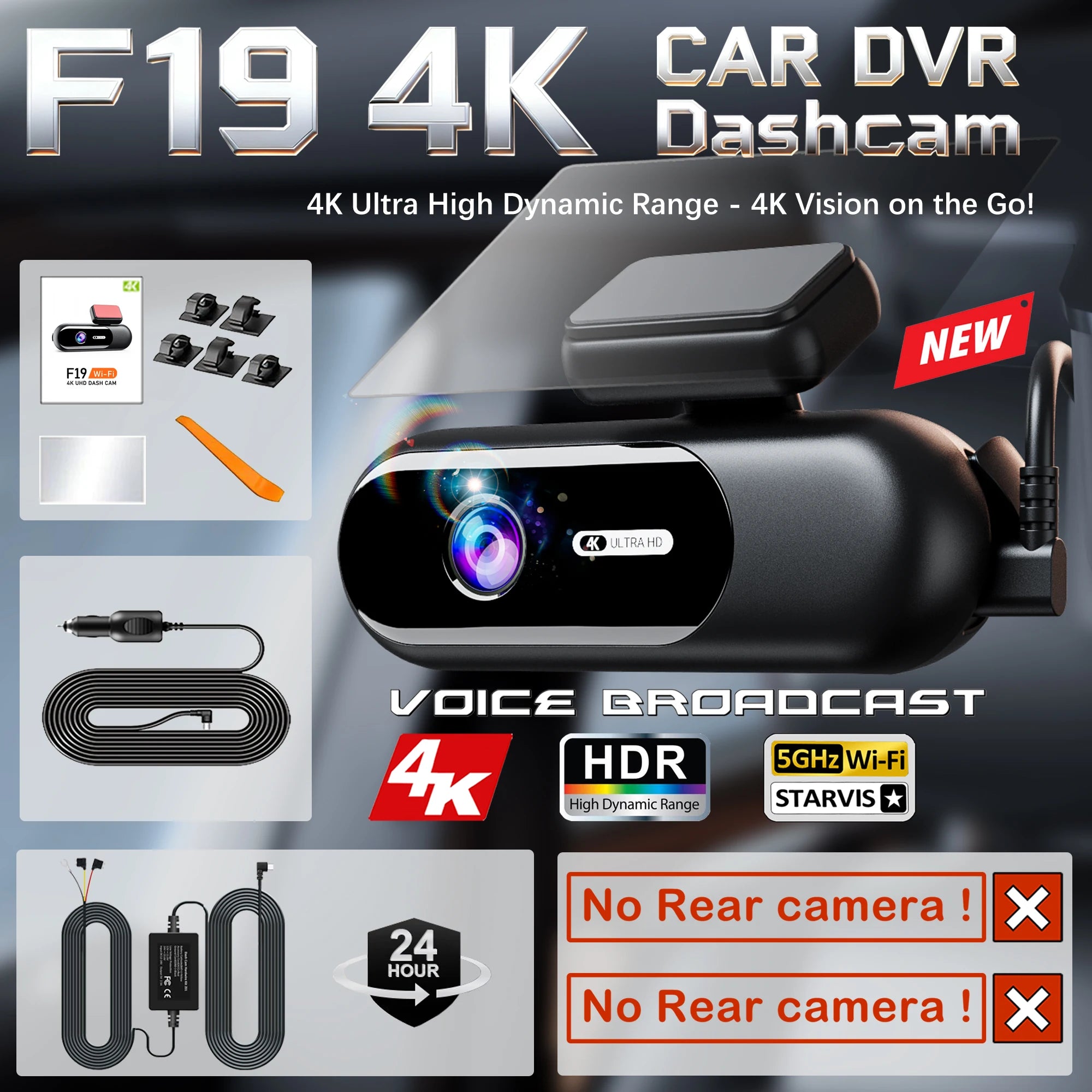 4K DUAL DASH CAM WIFI FRONT Y REAR CAR CAMERA WTH NIGTH VISION AND PARKING MODE.