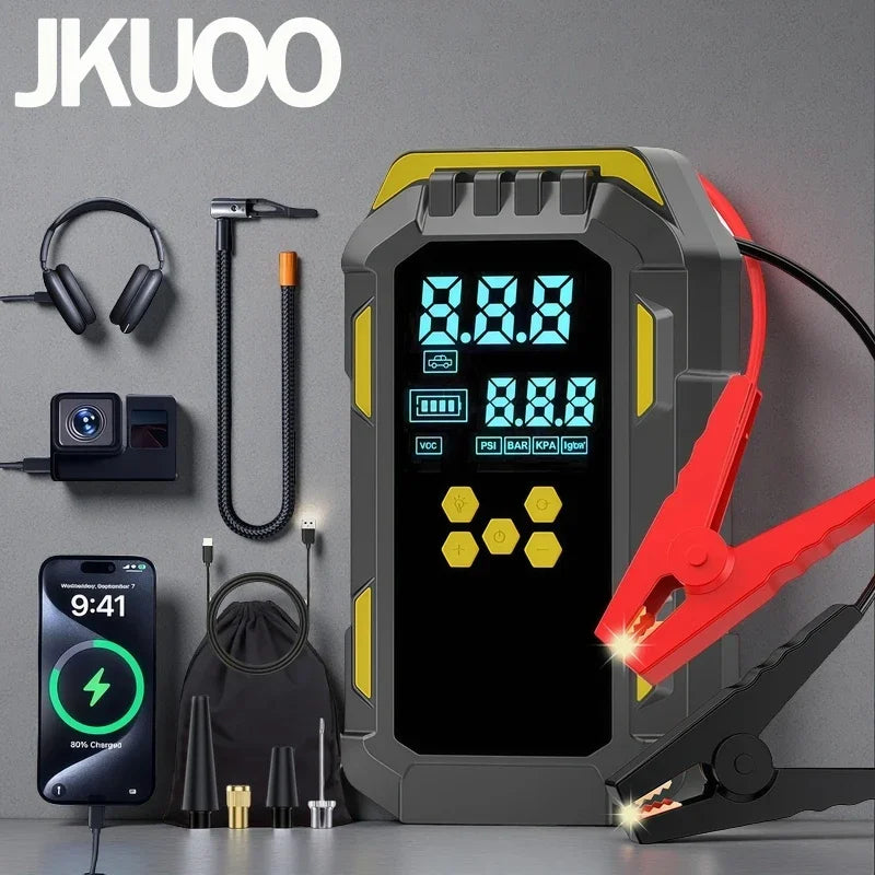 12V Durable 2-in-1 Car Jump Starter & Tire Air Compressor - 150PSI, -40°C-80°C Low-Temp Operation, USB Port for Phones