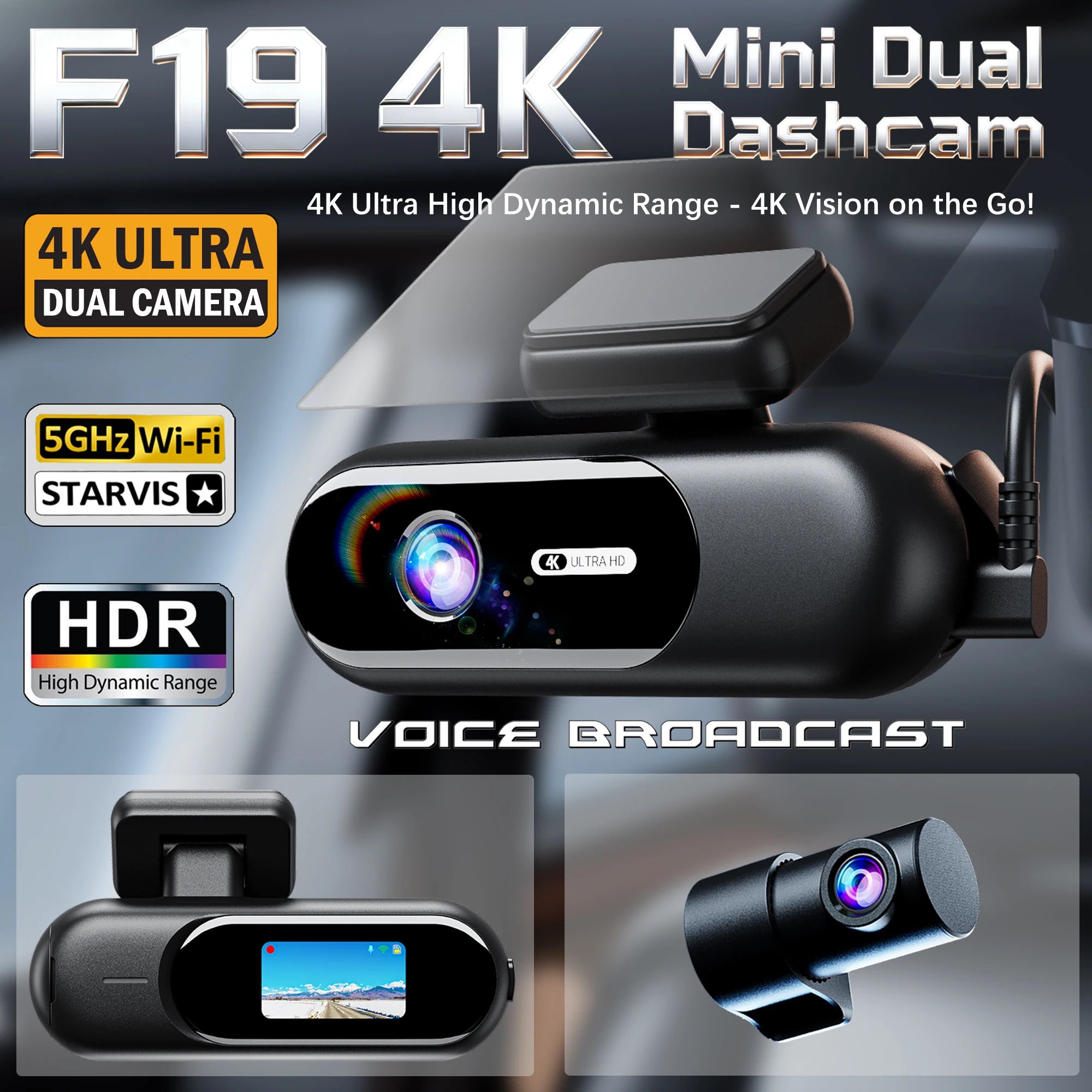 4K DUAL DASH CAM WIFI FRONT Y REAR CAR CAMERA WTH NIGTH VISION AND PARKING MODE.