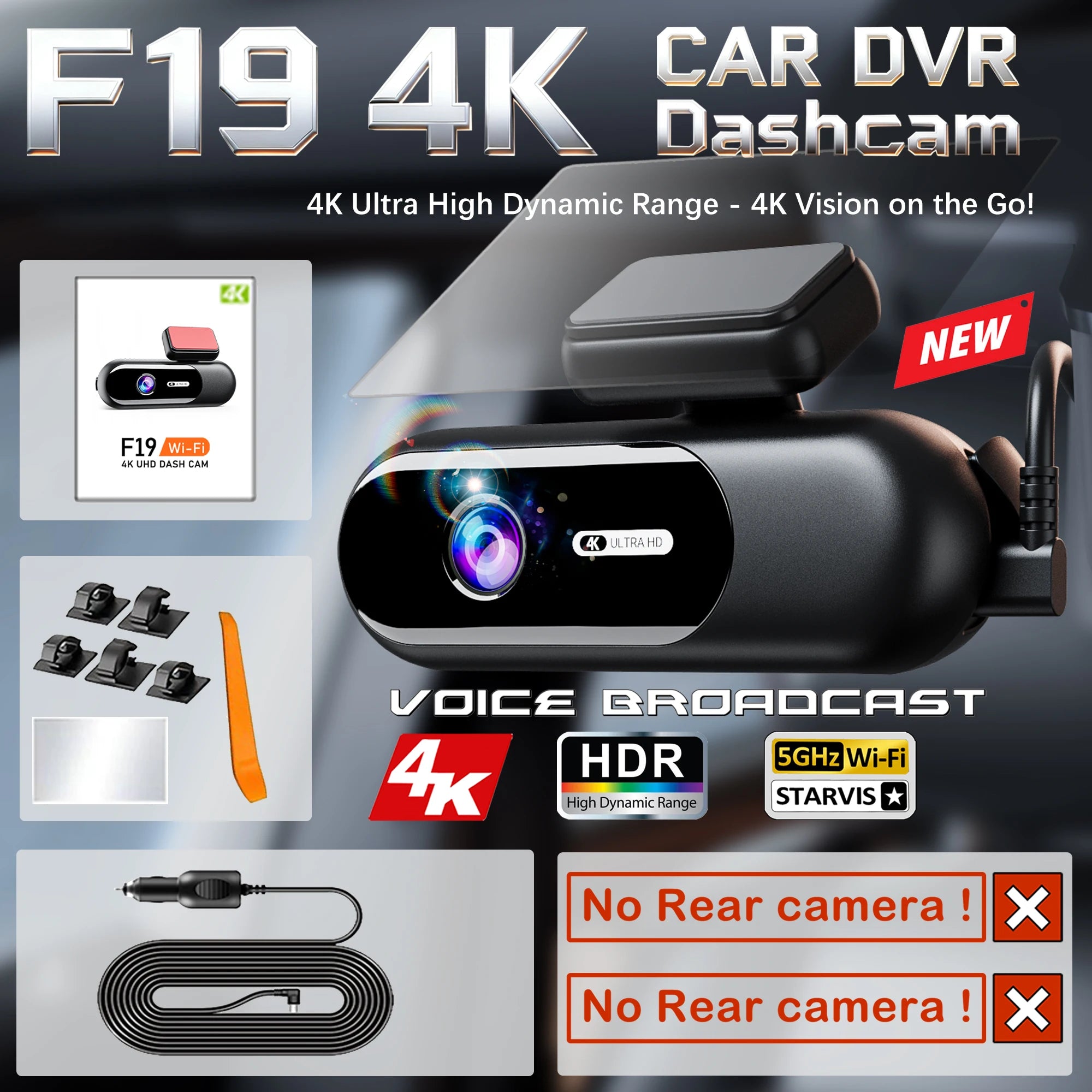 4K DUAL DASH CAM WIFI FRONT Y REAR CAR CAMERA WTH NIGTH VISION AND PARKING MODE.